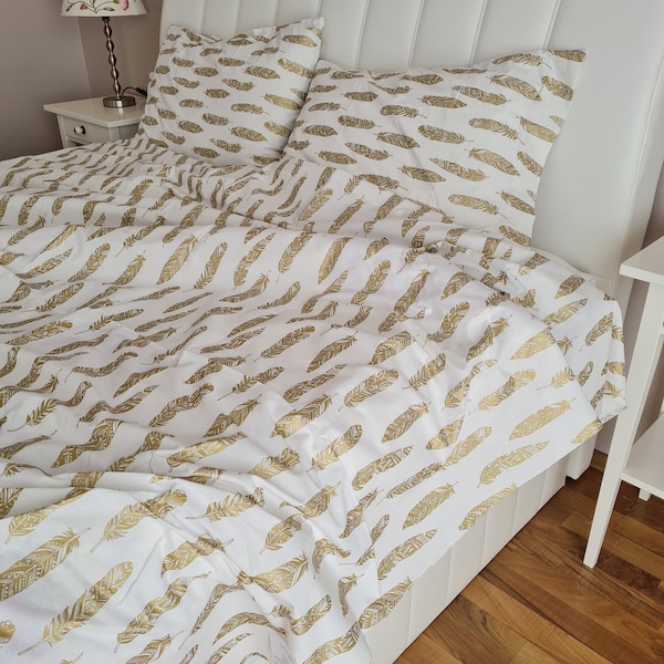 Gold white color ethnic Oversized King Bedding. King Duvet cover set 120x98 120x120. cotton palatial king queen custom bedding Nurdanceyiz