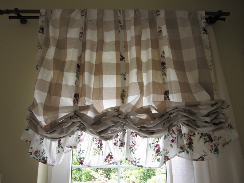 Valance Plaid Fl Ruffle Kitchen Curtain Balloon Image 0