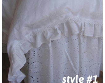 Crib bed skirts -Dust ruffle White or ivory shabby chic toddler bedding -lace eyelet-cotton-baby nursery bedding, Children Bedskirt red