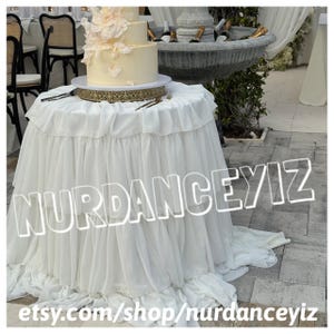 115" Round Ruffle Tulle Event Tablecloth Wedding Cake Cocktail Bridal ...