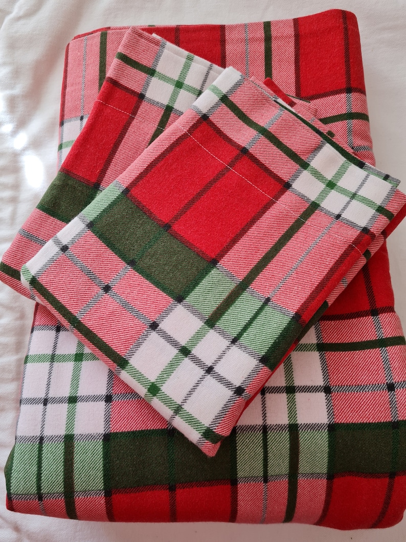 Plaid flannel bedding duvet cover set-Christmas theme decor-Xmas gifts-Red green white plaid duvet cover queen.Super King custom bedding image 2