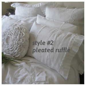 White linen pillowcases- French Country home -shabby cottage chic- standard queen King Pillow cases- romantic bedding euro sham pillow cover