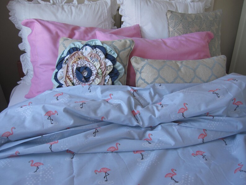Pink Flamingo Print Duvet Cover 120x98 Shabby Chic Bedding Etsy