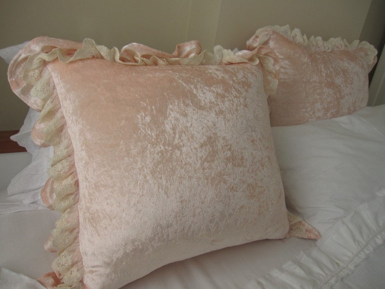 Velvet Ruffled Euro Sham Pillow Lovely Tulle Lace Etsy