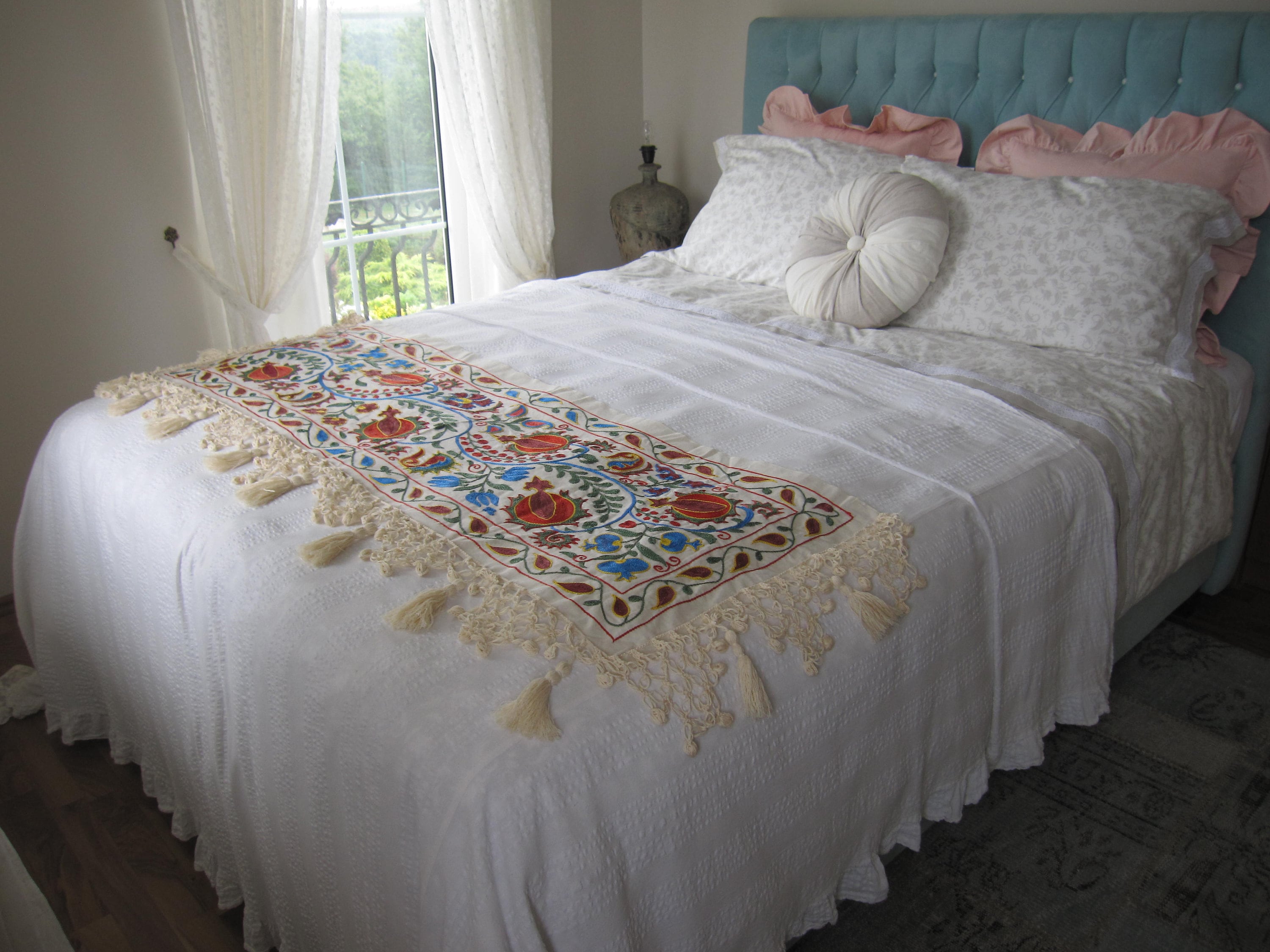 Embroidered bed throw best sale