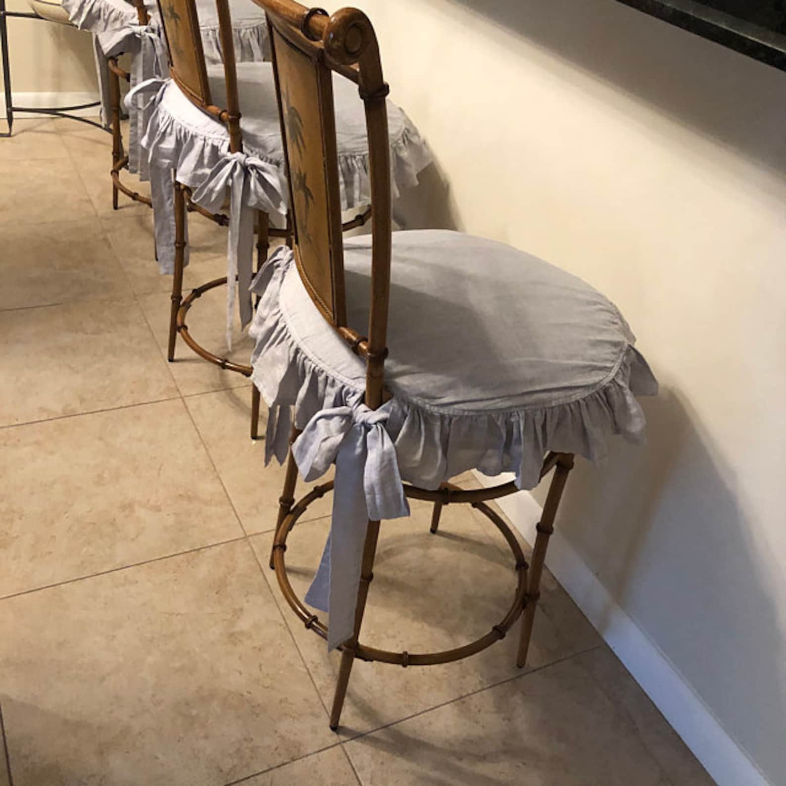Ruffled Chair Covers With Tiesseat Arm Chair Seat Cover Linen Etsy UK