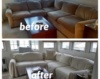 L-Shaped Sofa Throw Cover – Sectional Couch Protector Cotton Canvas