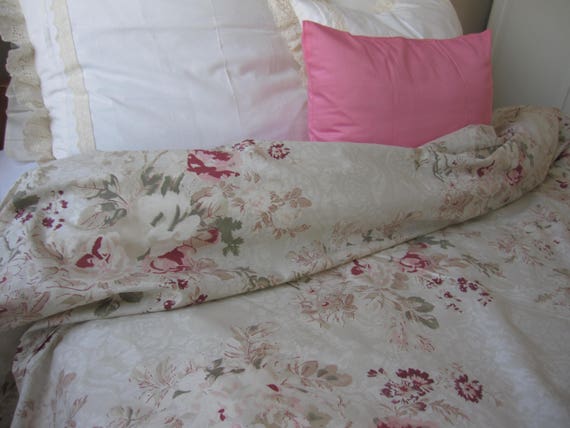 Floral Duvet Cover Sage Green Cream Wine Red Roses Print Full Etsy