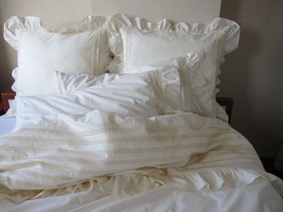 Shabby Chic Pintuck Bedding Full Queen King Ruffled Duvet Etsy