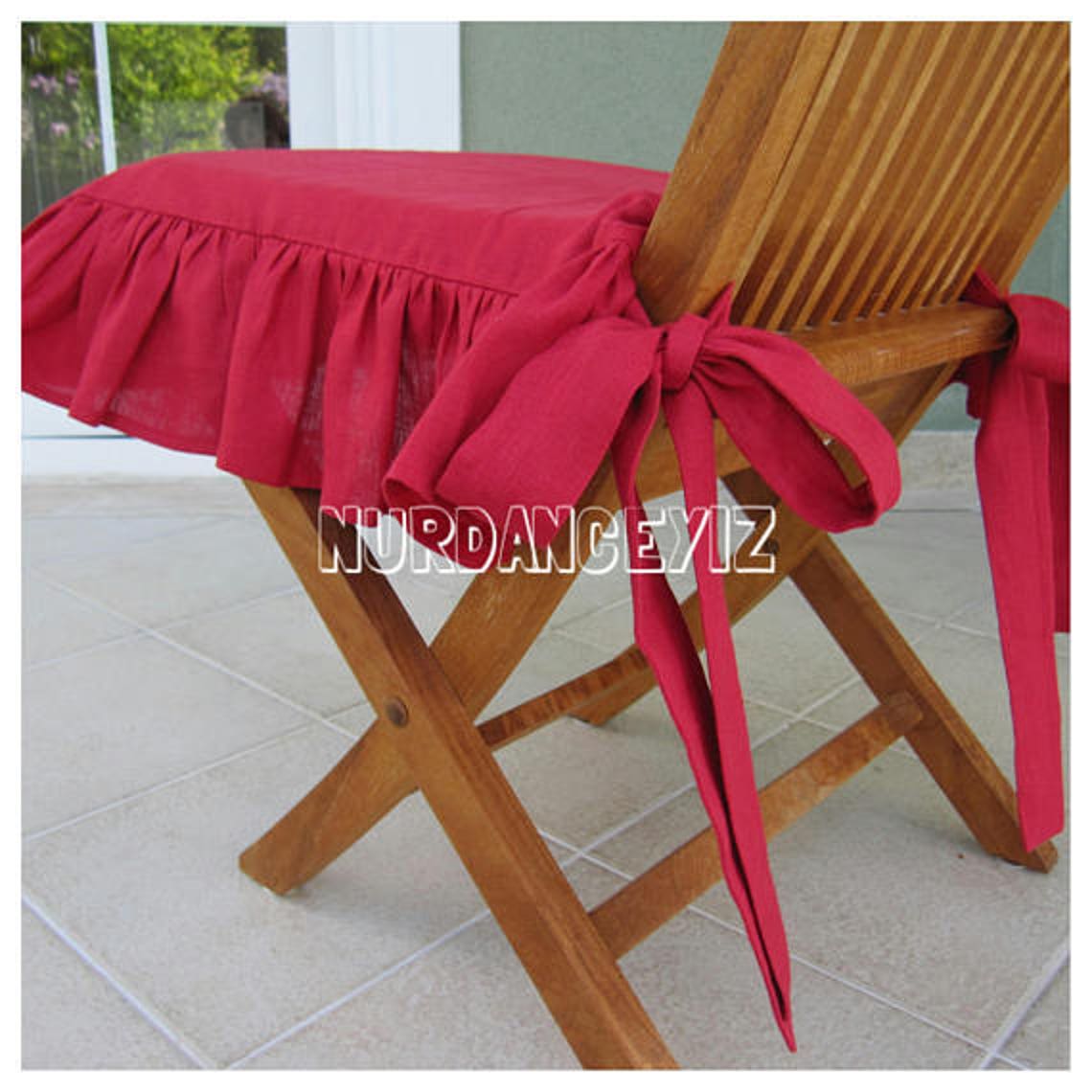 Chair Cushions With Tiesruffle Linen Chair Cushion Covers 3 Etsy