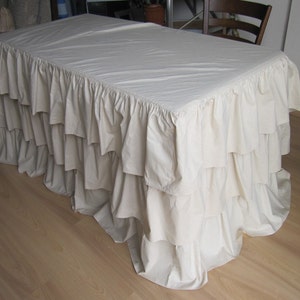 Fitted tablecloth -table skirt drop ruffle, Waterfall 3 tiers row frilly ruffled desk table cloth cotton /custom tablecloth-round rectangle