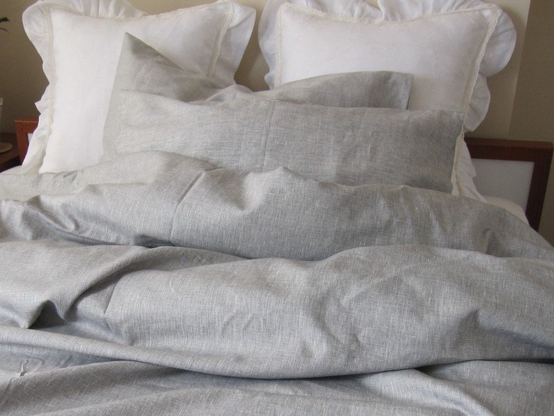 Solid gray grey white linen Queen duvet cover KING oversized Etsy