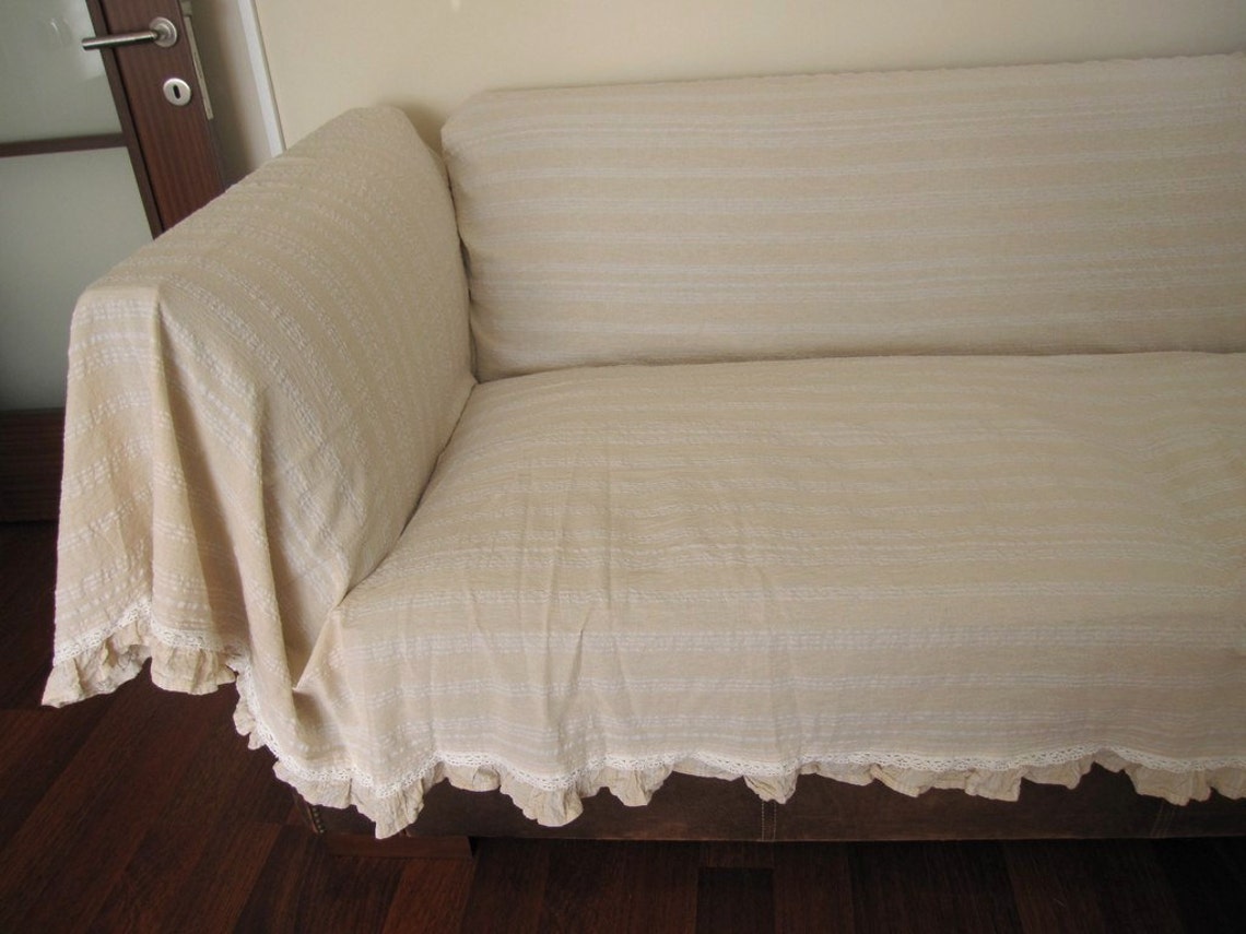Sofa throw cover rectangleruffledlarge couch coverlet pet Etsy