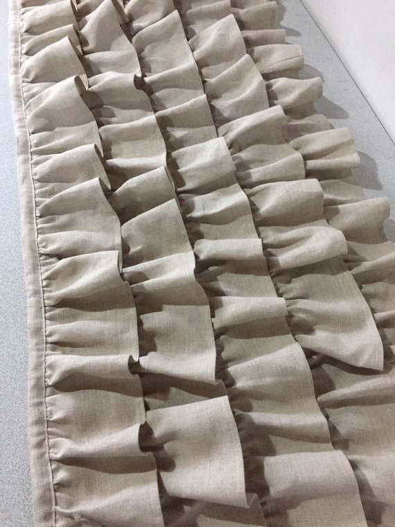 Linen Ruffled Bed Scarf – Ivory White Waterfall Tiered Bedding Throw