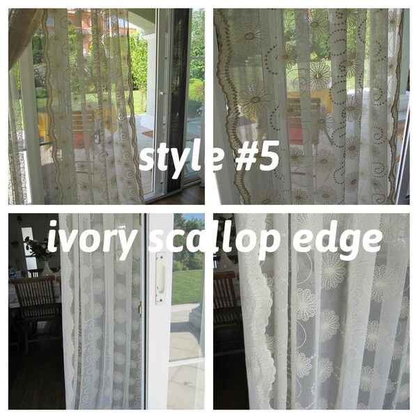 Ivory sheer cotton lace tulle CURTAIN panels beach cottage shabby chic home decor embroidered French door window decorative guipure curtains