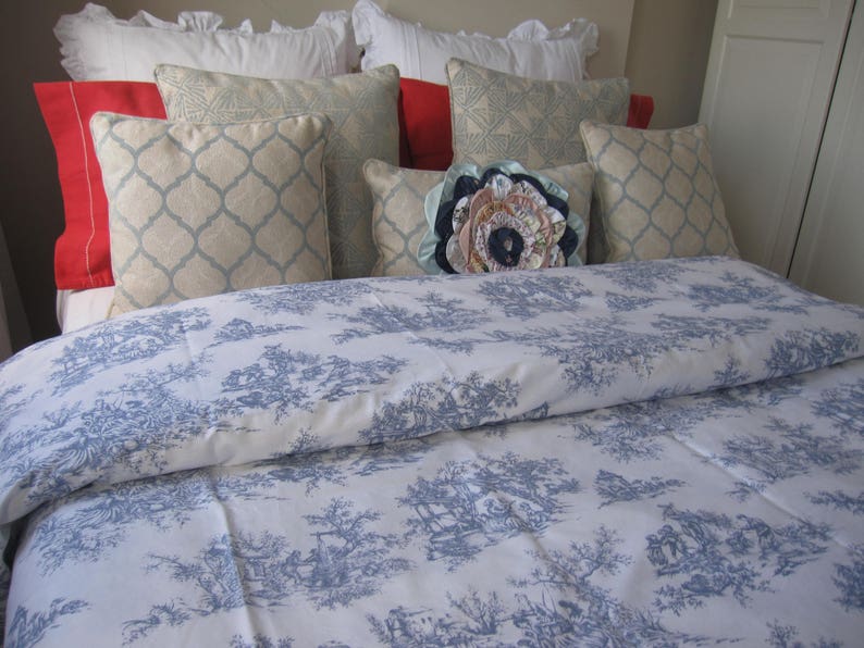 Toile Duvet Cover French Country Bedding Fl Print Navy Blue Cotton Queen Cal King Oversized Super 120x98 Nuryiz