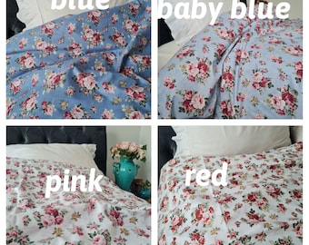 Blue floral duvet cover -Shabby chic Bedding rose floral cotton Queen duvet cover sets / King oversize king duvet cover 120x120 Nurdanceyiz