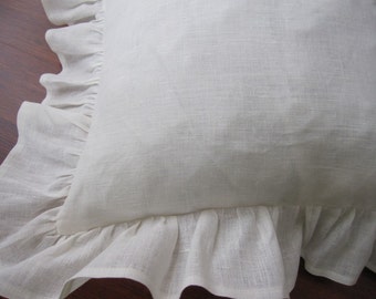 Linen Ruffle Pillow Sham cover – Shabby Chic Bedding