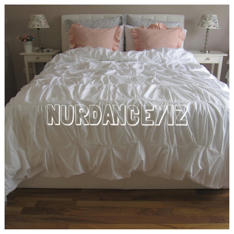 White gathered duvet cover ruched Queen oversized super King Etsy
