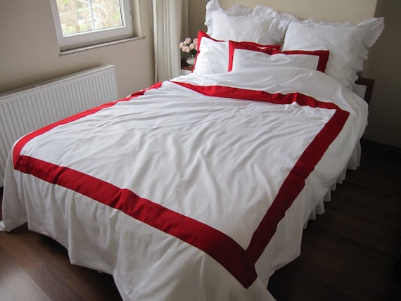 Duvet Cover Sets White With Red Border, Red And White King Size Bedding