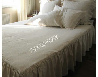 Linen Bedspread/ruffle skirted Bed spread /skirted coverlet,bed spread /Twin/Queen/King / French country home -Turkish bed cover Nurdanceyiz