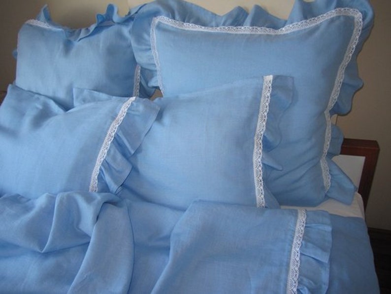shabby cottage chic 26x26 20x36 French Country home Ivory or White linen ruffle EURO SHAM Turkish romantic home and living bed pillows