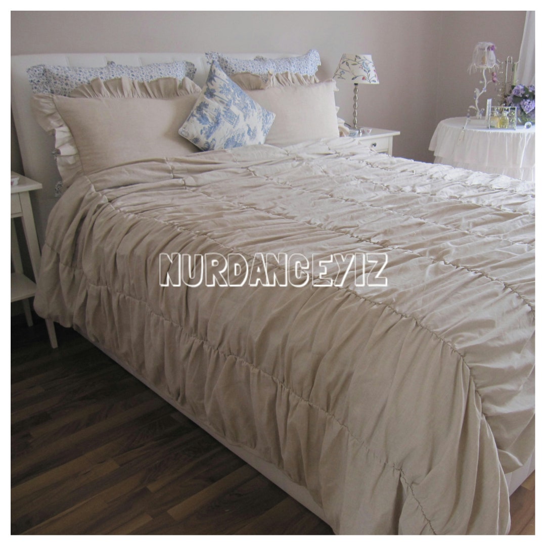Super Oversized King Duvet Cover Queen Cotton Linen, RUCHED Texture