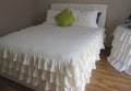 ruffled bedspread, Linen skirted coverlet, waterfall rows ruffle Queen - oversized king bed spread, shabby chic custom bedding Nurdanceyiz