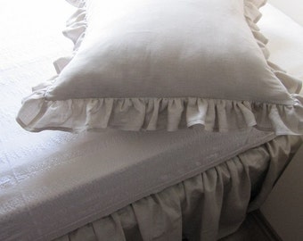 Linen bedskirt, Twin XL FULL, Queen King linen Dust ruffle Bed skirt solid gray pink ivory white beige denim blue dorm bedding Nurdanceyiz