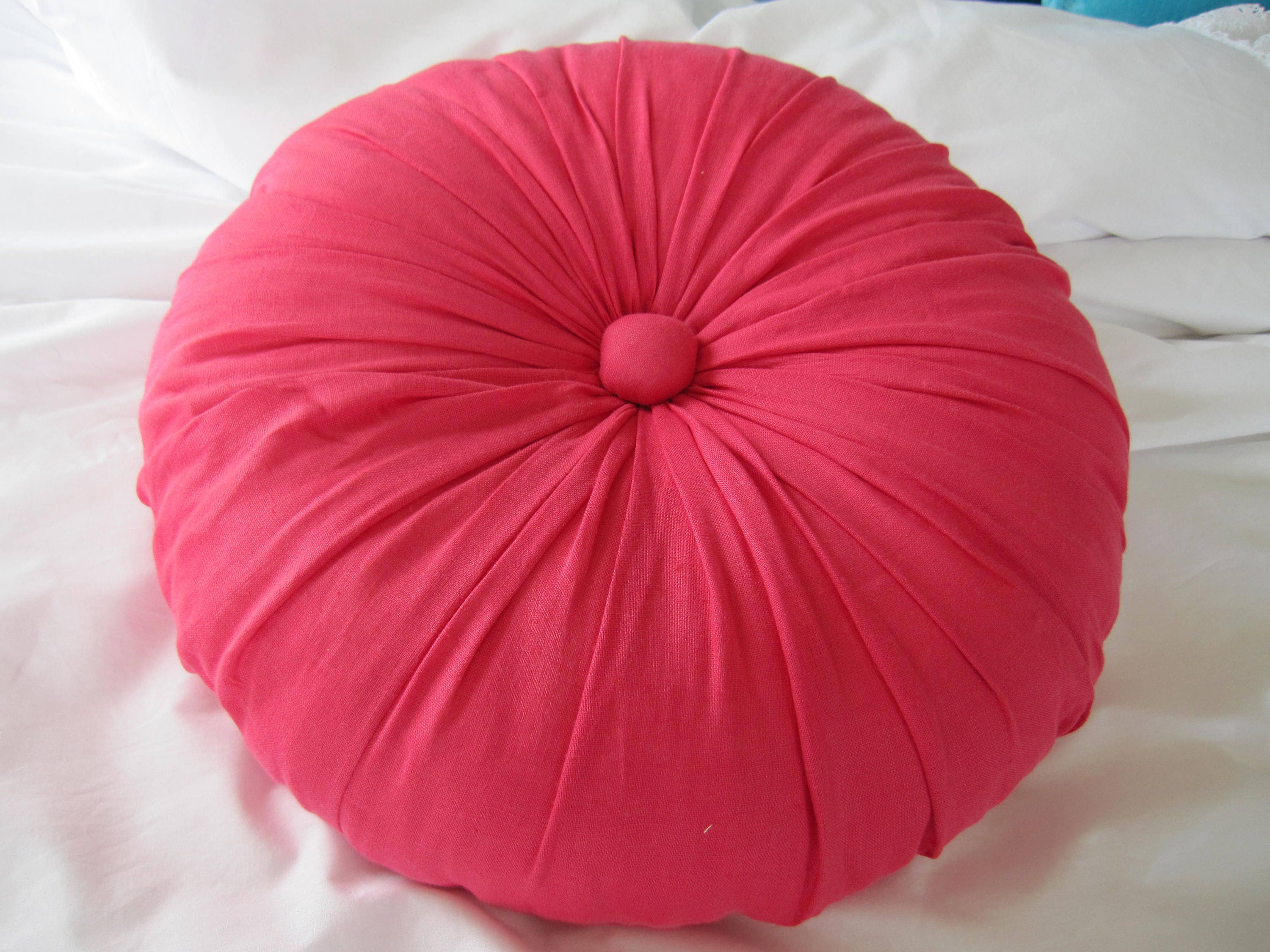 Linen Round pillow circle handmade filled couch sofa Etsy