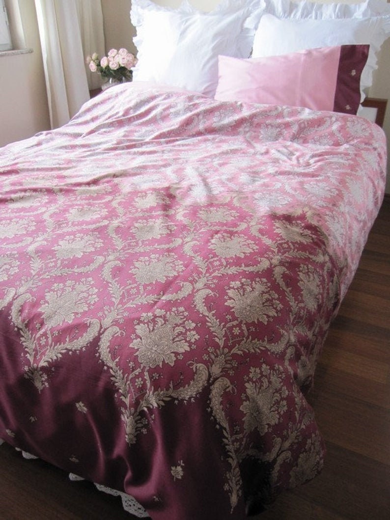 Pink Blue Navy DAMASK print FULL Queen KING duvet cover sets Custom shabby chic Bedding-bedroom queen king burgundy gray pink cotton Burgundy print