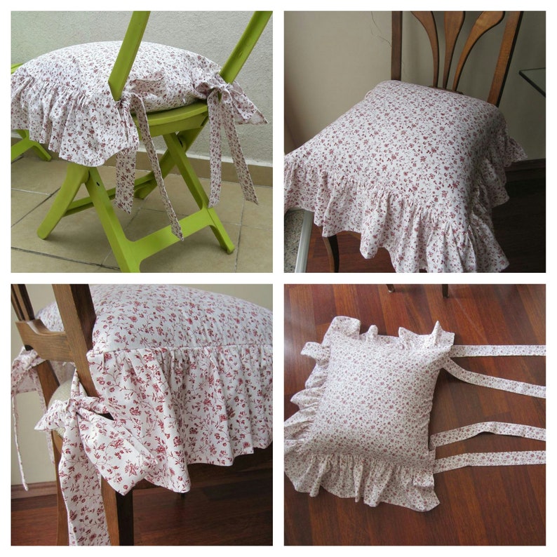 Floral Chair Cushions With Tiesruffle Linen Chair Cushion Etsy