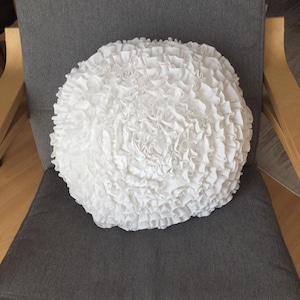 Shabby chic ruffled pillow, round flower pillow cover, square white toss throw pillow boho cute lovely-shabby chic bedding-decorative pillow