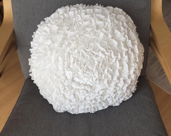 Shabby chic ruffled pillow, round flower pillow cover, square white toss throw pillow boho cute lovely-shabby chic bedding-decorative pillow