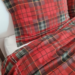 Plaid flannel bedding duvet cover set-Christmas theme decor-Xmas gifts-Red green white plaid duvet cover queen.Super King custom bedding image 3