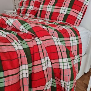 Plaid flannel bedding duvet cover set-Christmas theme decor-Xmas gifts-Red green white plaid duvet cover queen.Super King custom bedding image 6