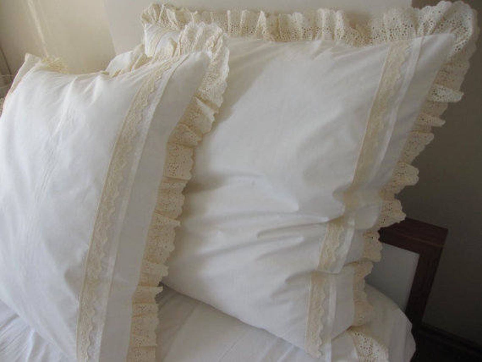 Solid White Ruffle Pillow Cover Cotton Euro Sham Ruffled Etsy