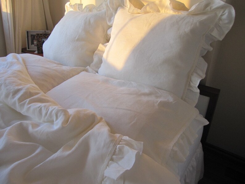 shabby cottage chic 26x26 20x36 French Country home Ivory or White linen ruffle EURO SHAM Turkish romantic home and living bed pillows