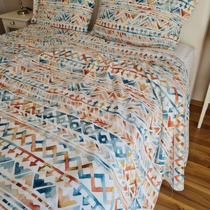 Funda nórdica cálida de invierno de franela de algodón, funda nórdica étnica bohemia con diseño tribal azteca del suroeste, tamaño queen-super king 120 x 120, ropa de cama suave y cálida personalizada.
