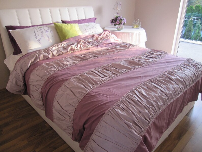 Ruched Shabby chic bedding Duvet cover Queen size 90x90 inch Etsy