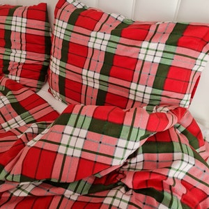 Plaid flannel bedding duvet cover set-Christmas theme decor-Xmas gifts-Red green white plaid duvet cover queen.Super King custom bedding image 5