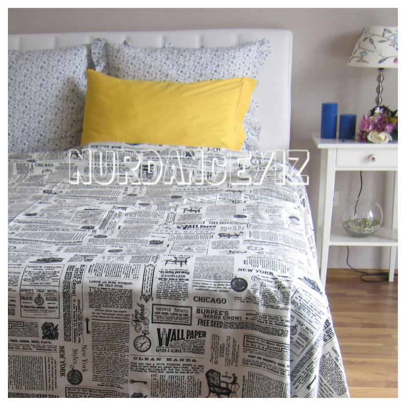 Twin Xl Duvet Cover Dorm Bedding Newspaper Print Book Etsy