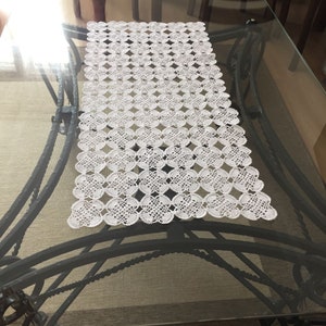 Handmade White lace Crochet table runner topper small rectangle side dresser tea table cloth - Shabby Chic vintage handmade Home decor