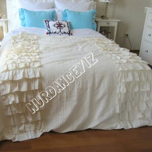 LINEN DUVET COVER queen size 90x90 full double 83x83 French country bedding Shabby Chic natural linen ruffled duvet cover waterfall ruffles