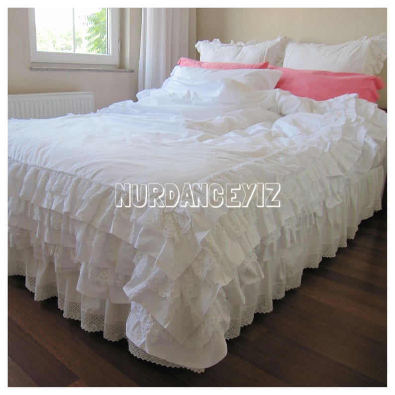 Ruffle lace frill beddingduvet cover Queen Kingsolid white Etsy