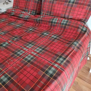 Plaid flannel bedding duvet cover set-Christmas theme decor-Xmas gifts-Red green white plaid duvet cover queen.Super King custom bedding image 4