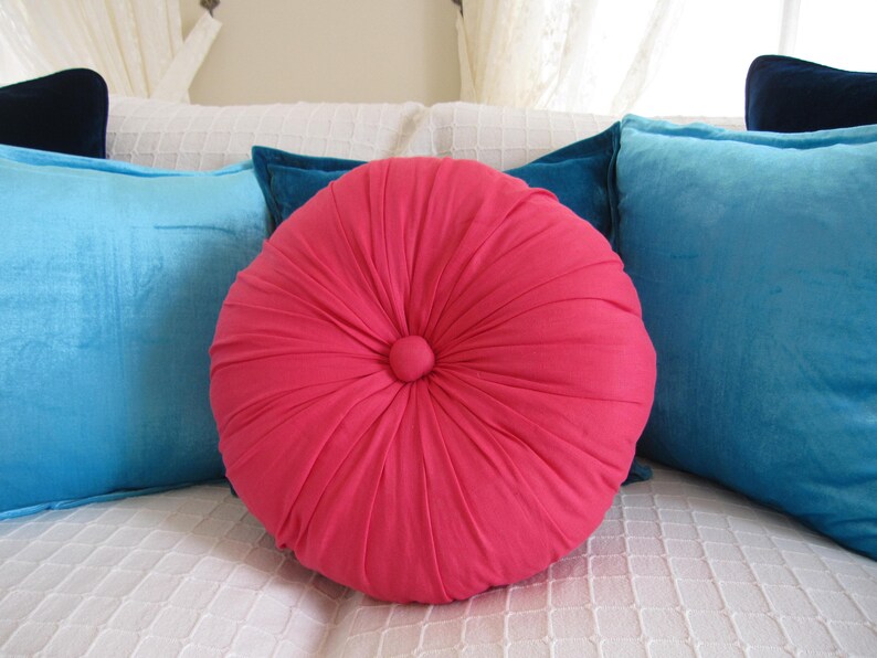 Linen Round Pillow Circle Handmade Filled Couch Sofa Etsy