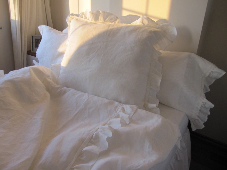 shabby cottage chic 26x26 20x36 French Country home Ivory or White linen ruffle EURO SHAM Turkish romantic home and living bed pillows