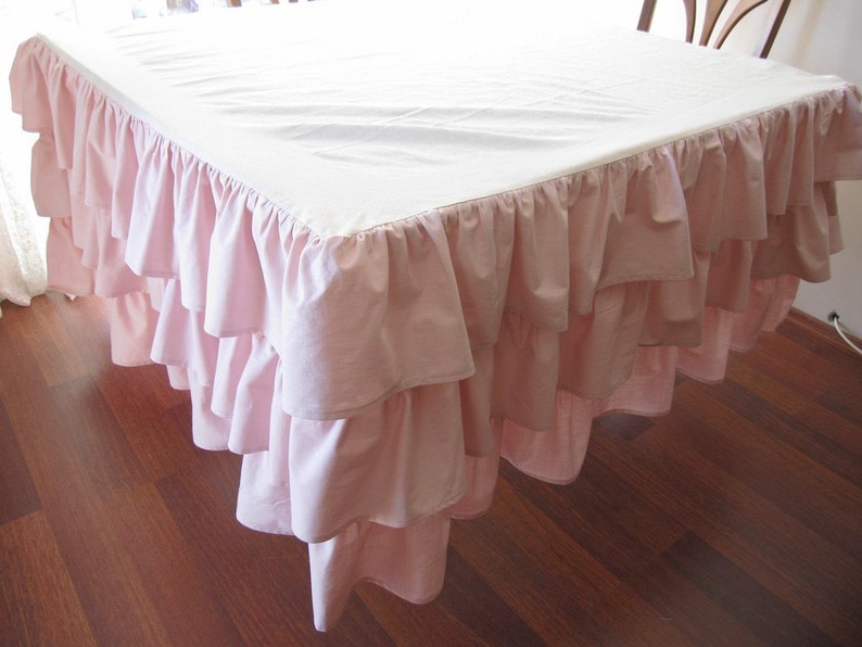 3 Tier Row Ruffled Linen Tablecloth Fitted Table Skirtskirted Etsy
