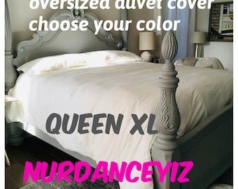 Oversized queen bedding. queen XL Duvet cover  90x98 98x98 88x90 90x90 86x86 full solid white cotton floral. shabby chic bedding Nurdanceyiz